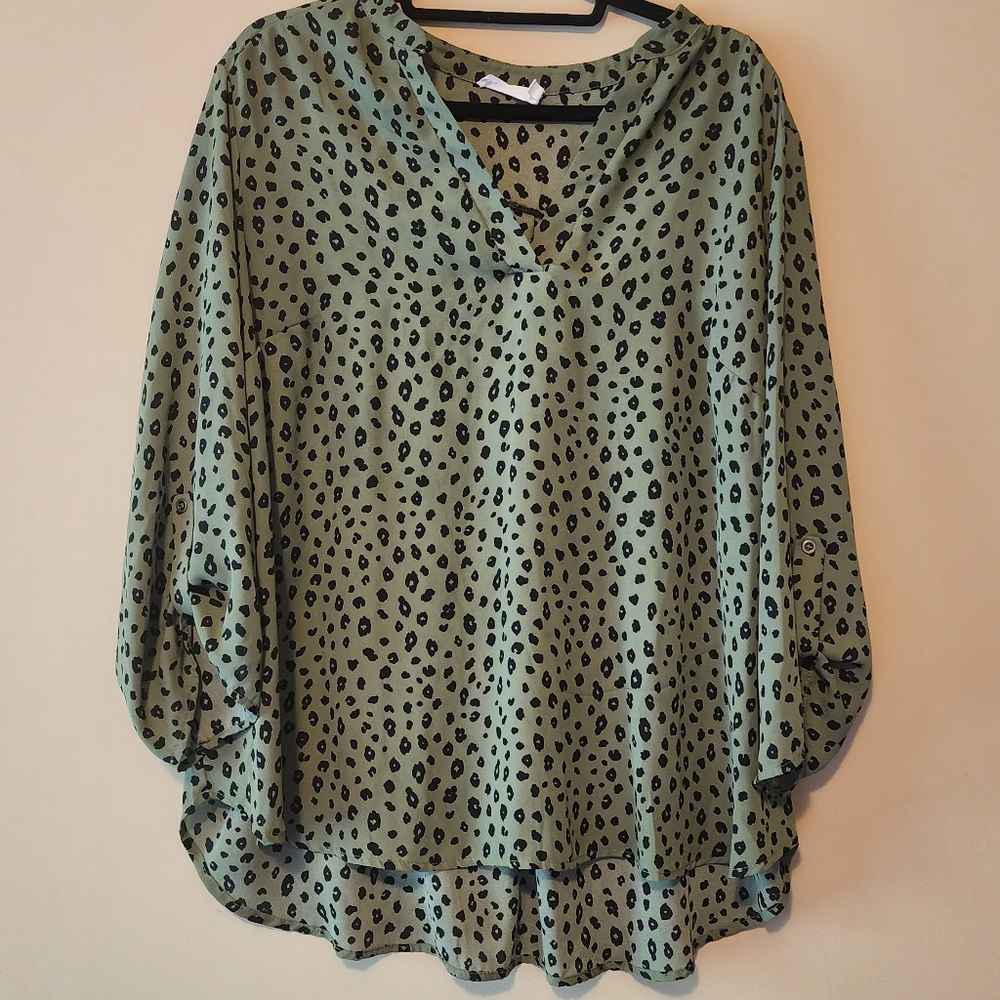 Sage green leopard print top